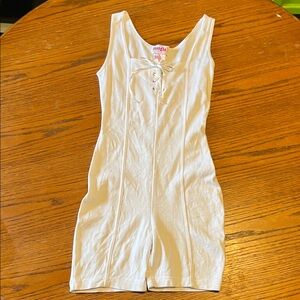Vintage 90s Y2K Energie White Lace-Up Romper Bodysuit Shorts (M) Juniors